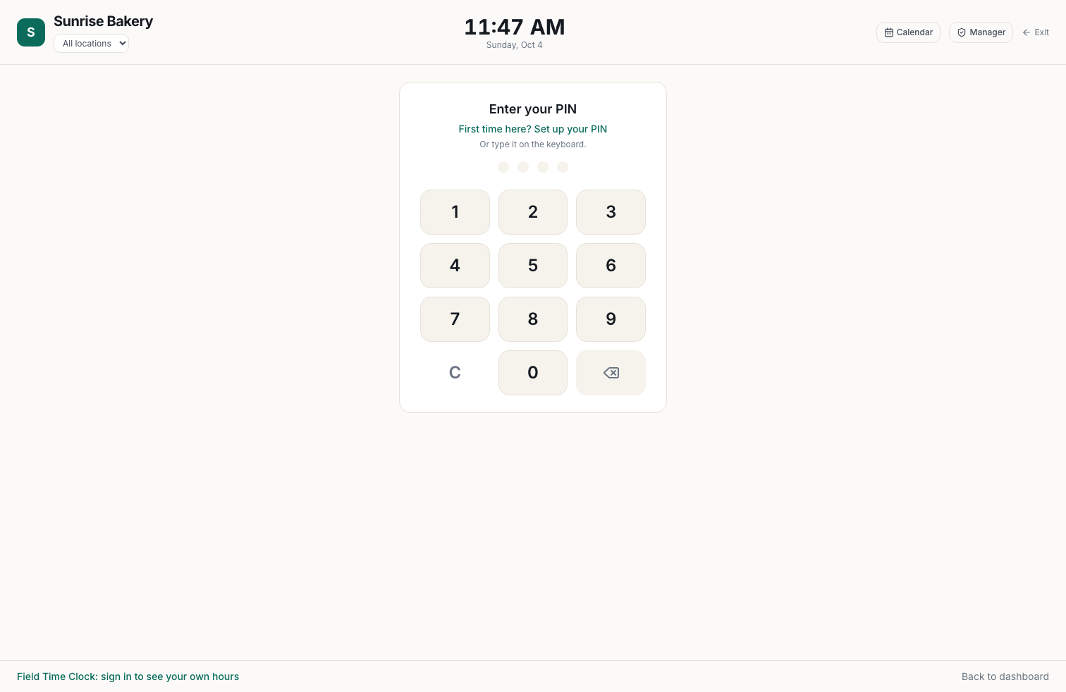 Hide names on the time clock, screenshot of the Kloqk free time clock software